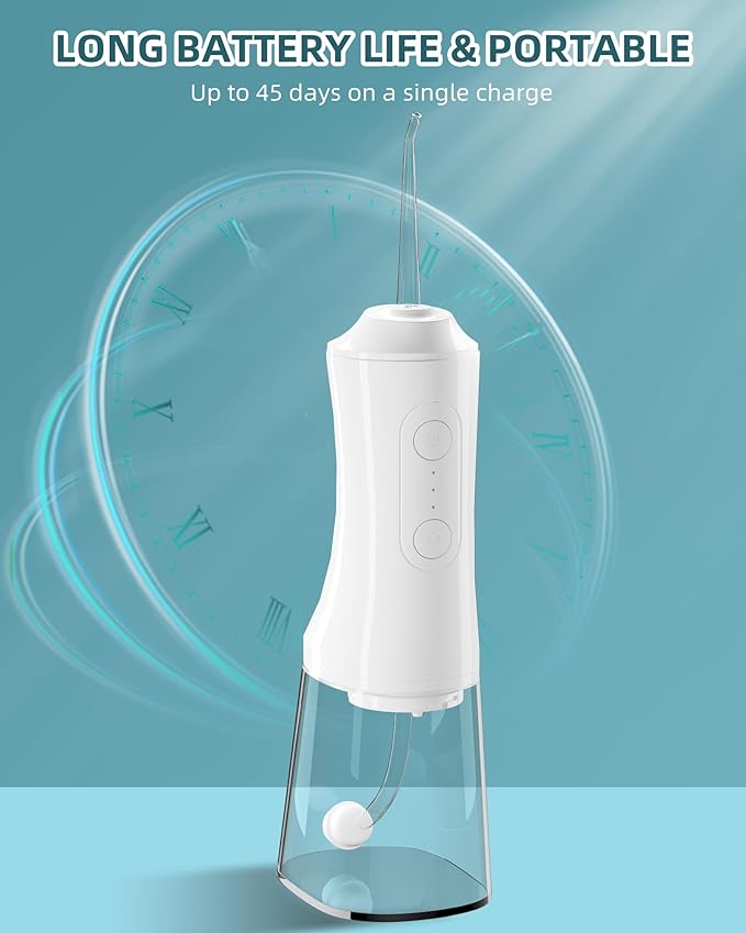 Water Flosser, Water Dental Flosser Pick for Teeth, 300ML IPX7 Waterproof Oral Irrigator, 3 Modes 4 Replaceable Jet Tips, Professional Flossing Cleaning Picks for Home Travel Gums (White)