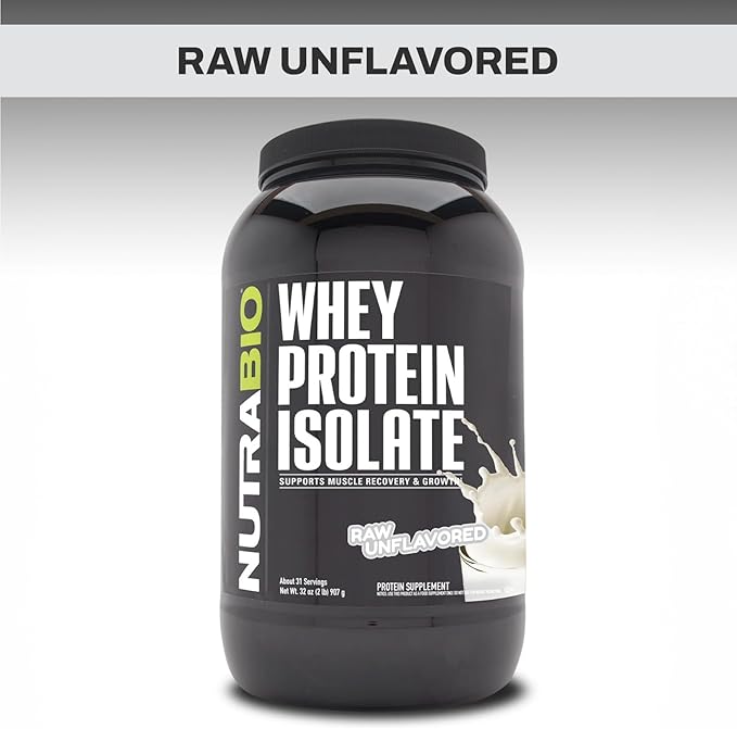 NutraBio 100% Whey Protein Isolate Protein Powder, 25g Protein with Complete Amino Acid Profile, Non-GMO, Soy & Gluten Free, Low Carb, Low Calorie Whey Protein Powder, Raw Unflavored, 2 Lbs