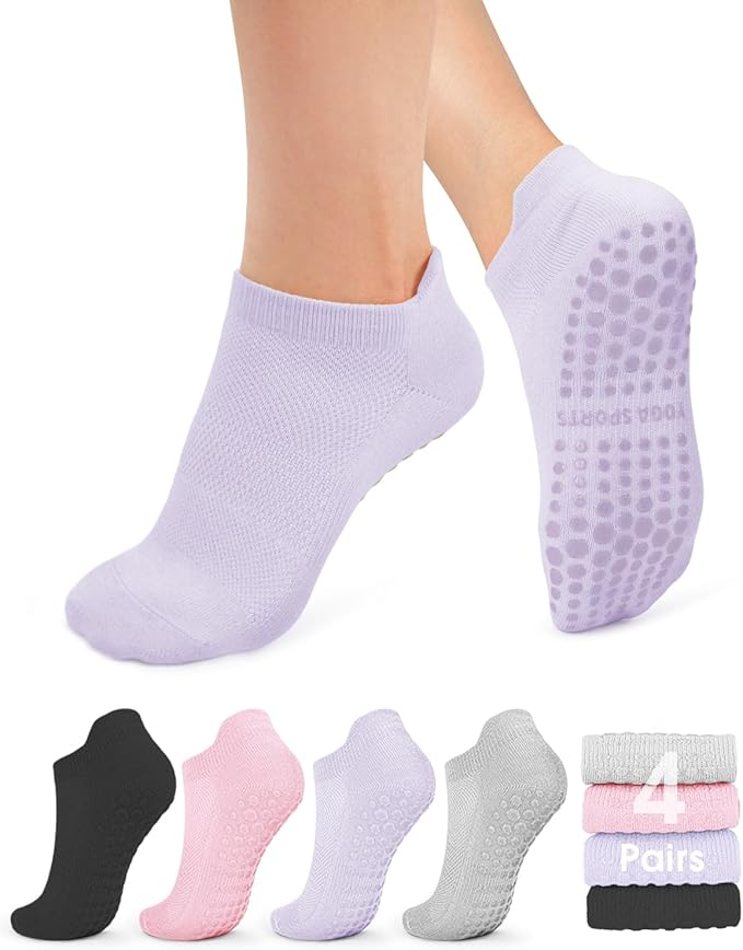 YeuG 4/6 Pairs Pilates Socks for Women - Non Slip Grip Socks for Yoga, Barre, Hospital, Barefoot