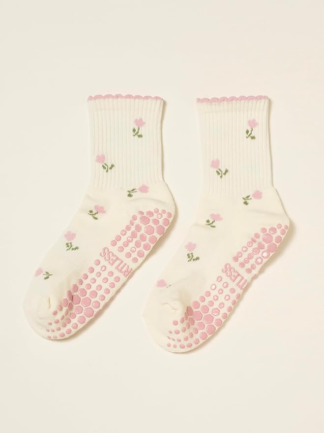 Shapes Studio Crew Half Calf Grip Socks, Cutest Fruits Pilates Socks, Ruffle socks, Non-Slip, Barre Yoga Fitness