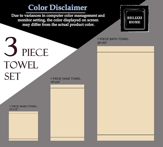 Belizzi Home Ultra Soft 3 Pack Cotton Towel Set, Contains a Bath Towel 28x55 inch, a Hand Towel 16x24 inch & a Wash Coth 12x12 inch, Ideal Everyday use, Compact & Lightweight - Charcoal Grey