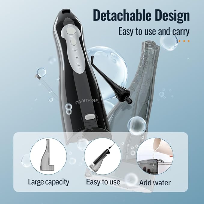 Water Flosser, Mornwell Water Flossers for Teeth - 330ML Tank USB Rechargeable Dental Flosser, IPX7 Waterproof 3 Modes & 4 Jet Tips Portable Dental Oral Irrigator,Professional Water Flosser