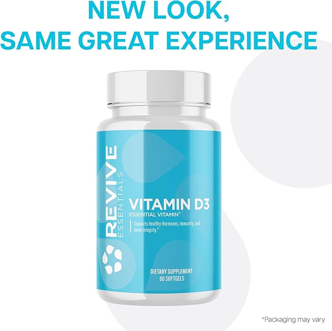 Revive MD Vitamin D3 Supplement, 5000 IU - High Potency Cholecalciferol for Immune Support, Calcium Absorption, Bone & Muscle Health - Non-GMO Dietary Supplement with No Fillers - 60 Softgels