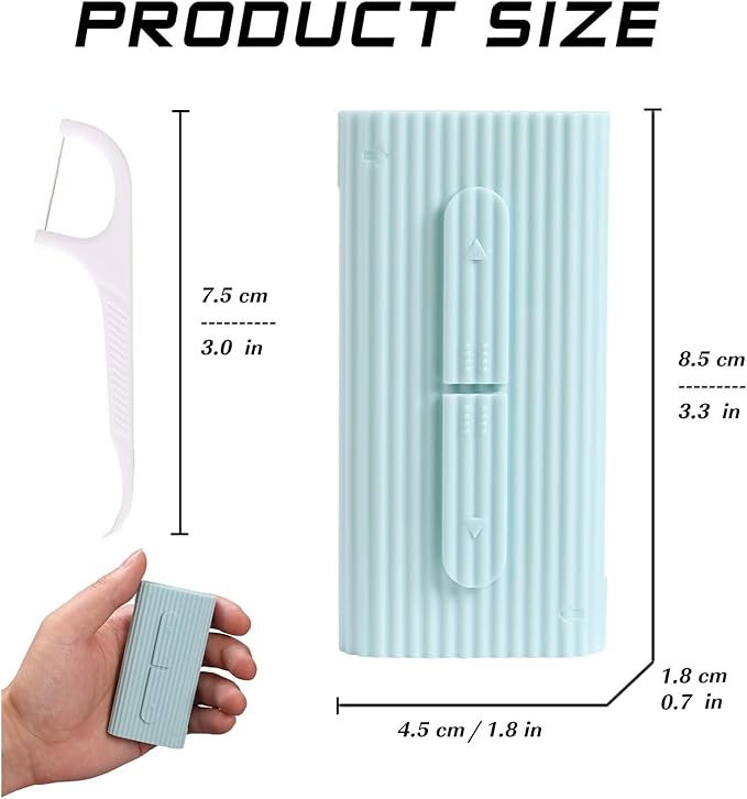 Blue Poratbel Travel Floss Pick Case,10 Count in Box,Ultra-Light Reusable Floss Dispenser,Super Portable for Everywhere,No Break No Shred Toothpicks Sticks,Pocket-Sized Flossers