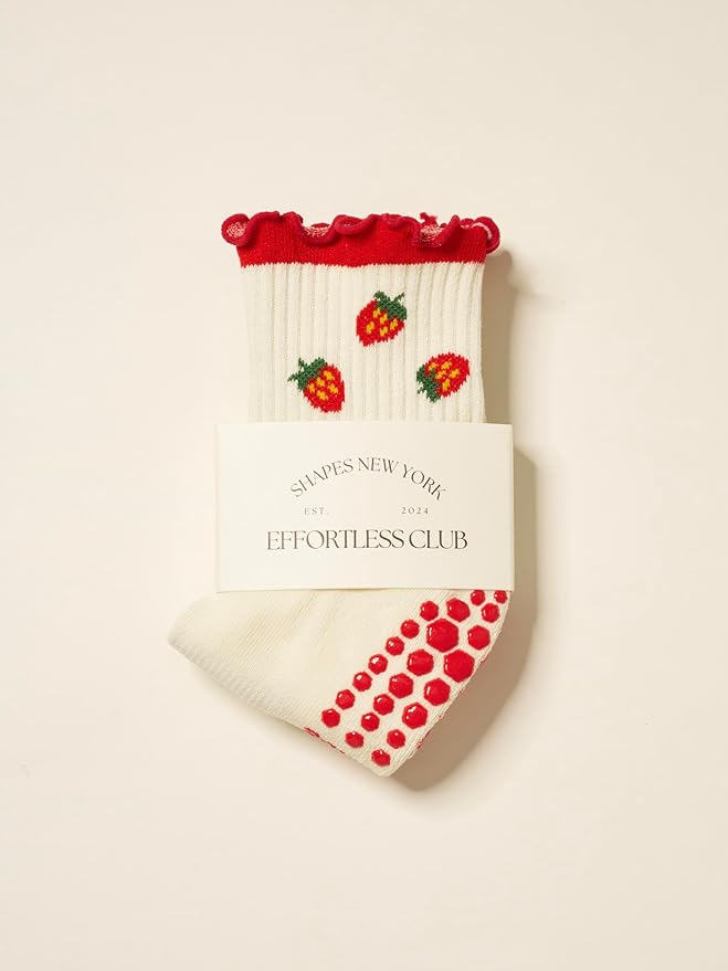 Shapes Studio Crew Half Calf Grip Socks, Cutest Fruits Pilates Socks, Ruffle socks, Non-Slip, Barre Yoga Fitness