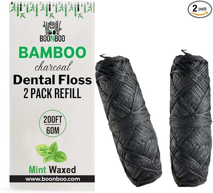 BOONBOO Dental Floss Refill Heads, Charcoal Woven Thread Spools, 2 Pack, 200FT (Mint)