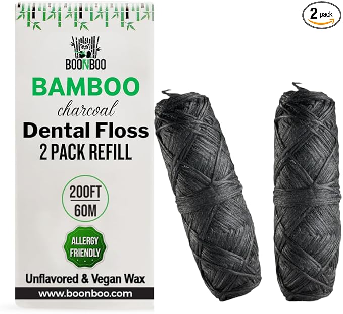 BOONBOO Dental Floss Refill, Charcoal Woven Thread, 2 Pieces, Unflavored