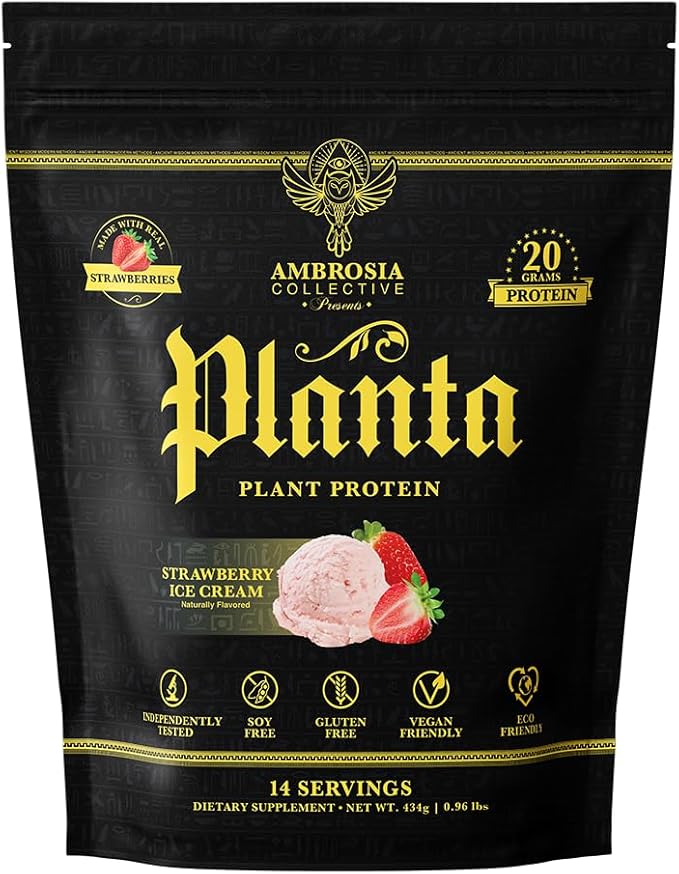 Ambrosia Planta - Premium Plant-Based Protein | Vegan & Keto Friendly | Gourmet Flavors with No Bloating or Stomach Upset | No Added Sugar | 14 Servings | (Strawberry Ice Cream)