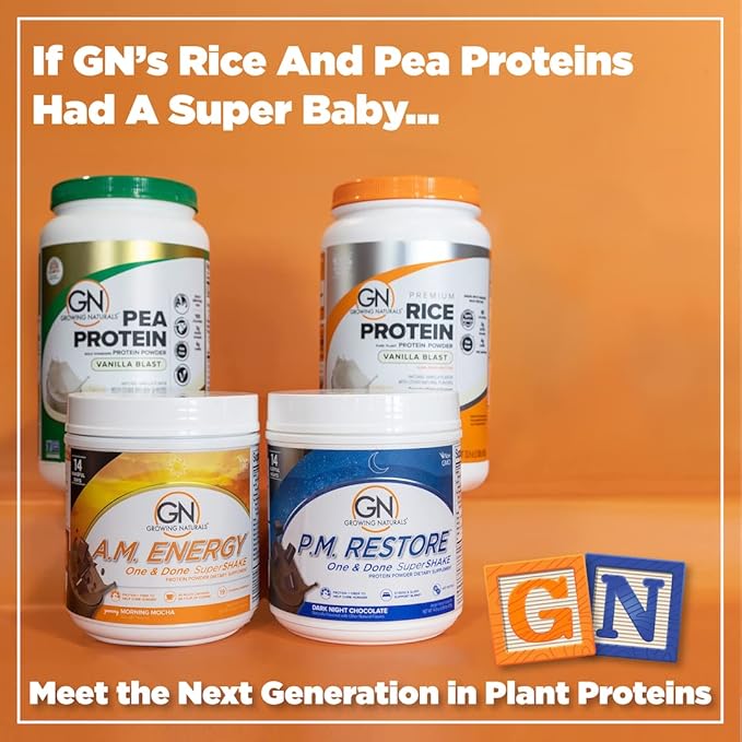 Growing Naturals All Natural Plant Based Protein, One & Done Super Shake, 18g Protein with Non-GMO High Fiber and Gluten Free, A.M. Energy 1 Pound (Pack of 1)