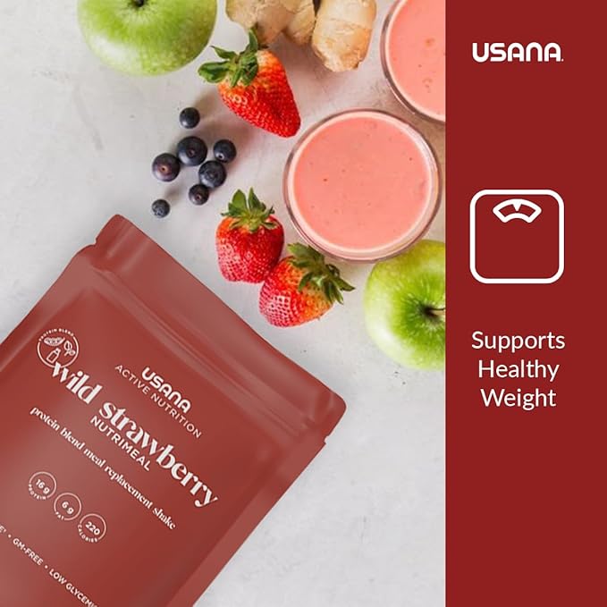 USANA Nutrimeal Meal Replacement Shake - Wild Strawberry - NON-GMO - Gluten Free - Low Glycemic - 540 Grams - 9 Servings