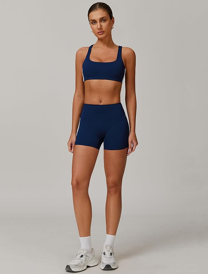 Workout Sets for Women 2 Piece Contrast Panel Sports Bra Tummy Control Butt lifting Shorts Jogger Outfits 