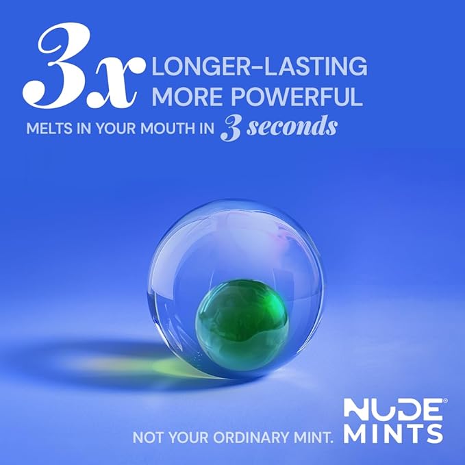NUDE MINTS | Dual Action Liquid Capsules | Mouth Watering Mint - Lasts 3X Longer - 3X Stronger - Extreme Bad Breath Treatment For Adults - Sugar Free, 0 Calorie - Peppermint - 10 Pack - 300 Capsules