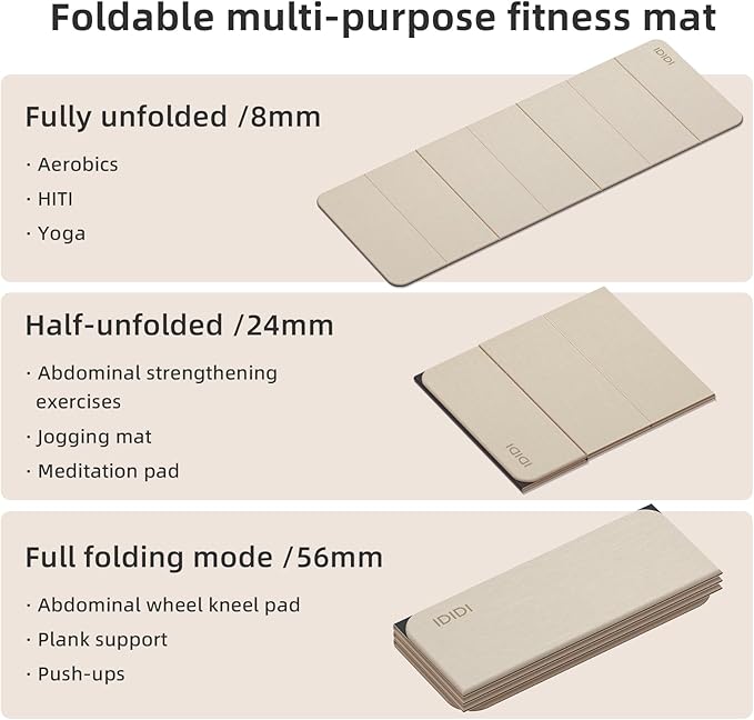Foldable Yoga Mat Extra Thick 0.32 Inches Eco-Friendly POE Material, Non-Slip Design Fitness Mats, Multi-Purpose Workout Mats For Studio or Home Use (70 x 24 x 0.32 inches)