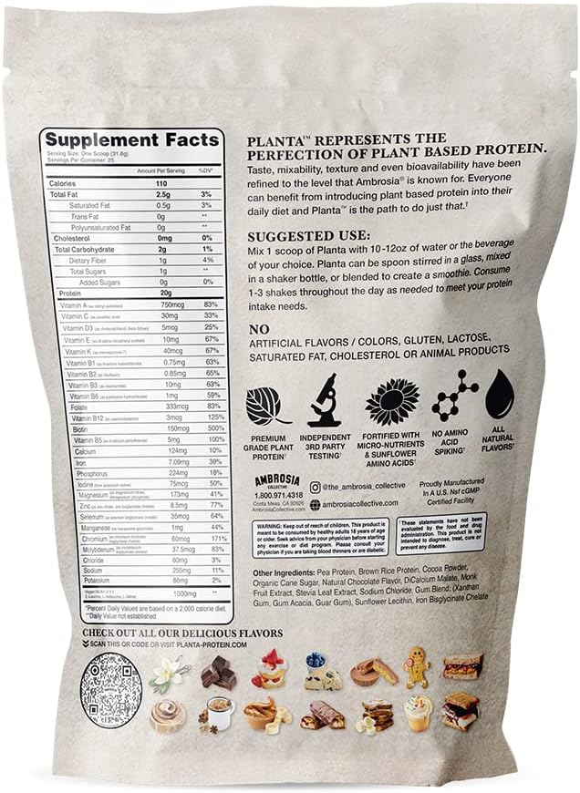 Ambrosia Planta - Premium Plant-Based Protein | Vegan & Keto Friendly | Gourmet Flavors with No Bloating or Stomach Upset | Gluten & Soy Free | No Added Sugar | 25 Servings | Melted Chocolate