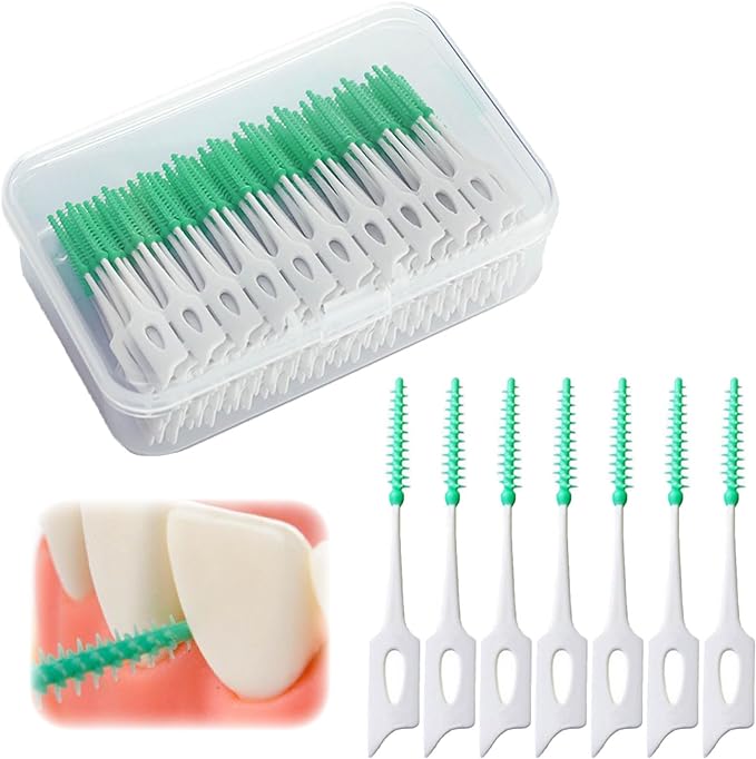 160PCS Portable Soft Silica Gel Toothpick Dental Floss Picks Original Suitable for Oral Care of Adults and Children, Toothpick Brushes Teeth Cleaning Tool (Green)