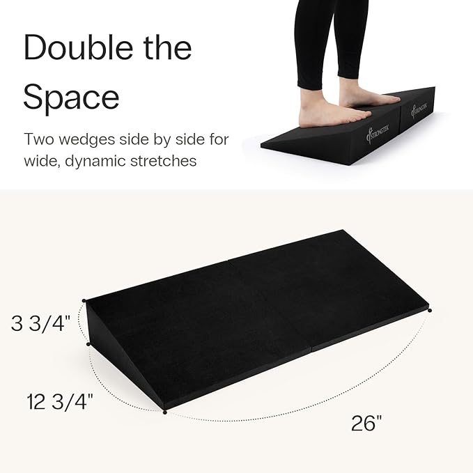 StrongTek XL Foam Yoga Wedge Blocks, Set of 2, 16.5° Incline Slant Boards for Single or Dual Use, Stretching, Squats, Physical Therapy, Calf & Achilles Support, Balance & Rehab, 13" × 12.75" × 3.75"