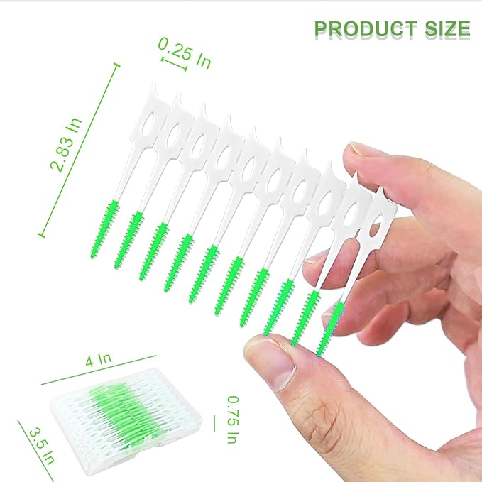 200 Pcs Portable Soft Silicone Interdental Floss Picks for Family Oral Care, Dual - Ended Toothpick & Flosser Cleaning Tool(Green)