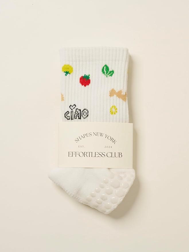 Shapes Studio Crew Half Calf Grip Socks, Cutest Fruits Pilates Socks, Ruffle socks, Non-Slip, Barre Yoga Fitness