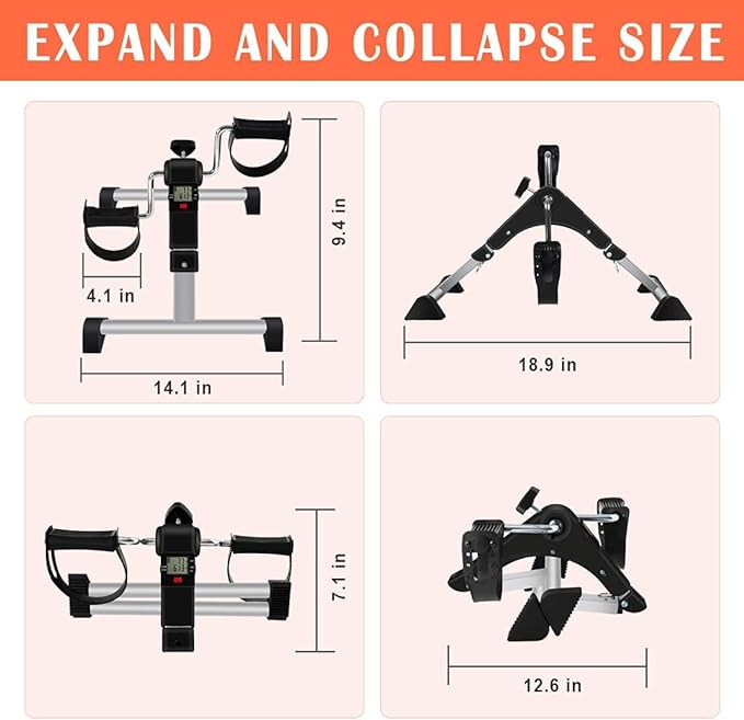 Under Desk Bike Pedal Exerciser, Upper & Lower Peddler Exerciser for Seniors with LCD Display, Fitness Folding Arm Leg Workout
