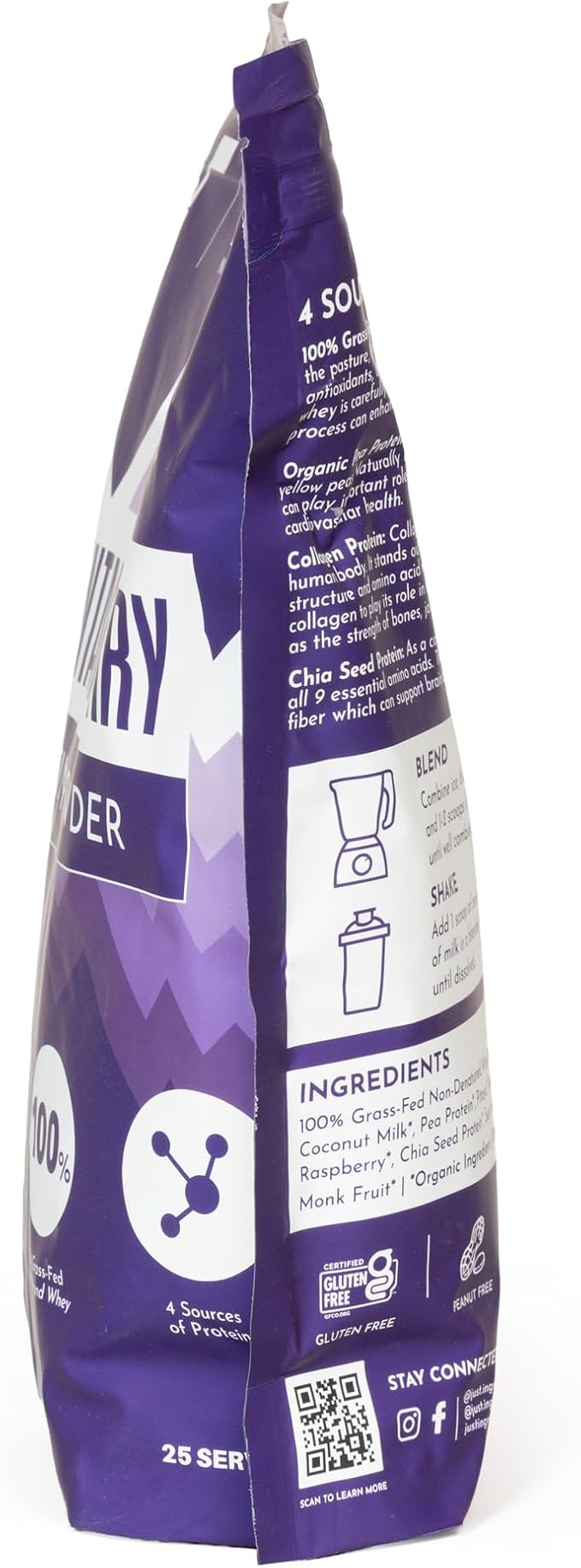 JUST INGREDIENTS Mountain Berry Protein Powder – 30-Serving Blend with 100% Grass-Fed Whey & Organic Plant Proteins – Mixed Berry Flavor with Real Fruit – Supports Muscle Recovery, Energy*