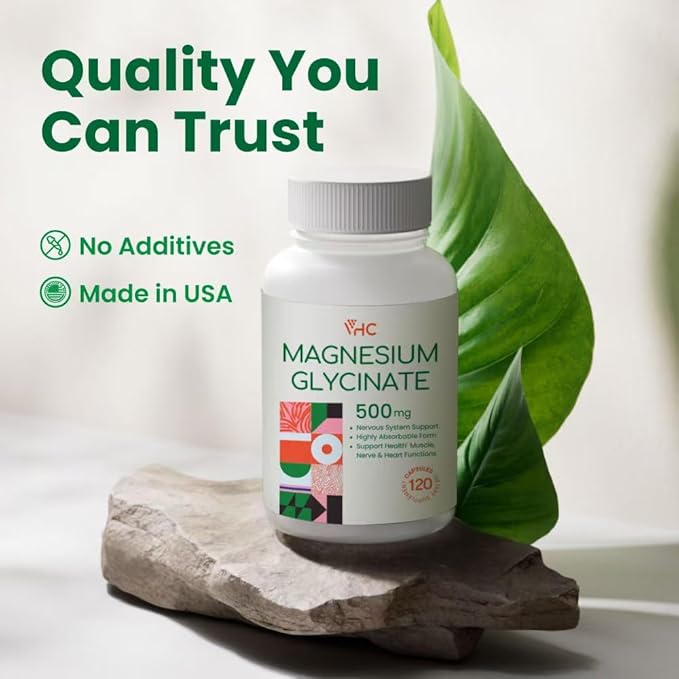 VHC Magnesium Glycinate 500mg Supplement Capsules, High Absorption- Gentle Form,Highly Purified Magnesium Mineral Supplements for Women & Men, 120 Caps, Made in USA