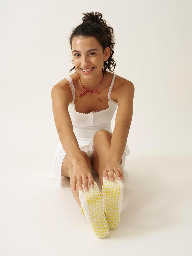 Shapes Studio Crew Half Calf Grip Socks, Cutest Fruits Pilates Socks, Ruffle socks, Non-Slip, Barre Yoga Fitness