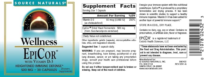 Source Naturals Wellness EpiCor with Vitamin D-3 for Heightened Immune Defense* - 30 Capsules