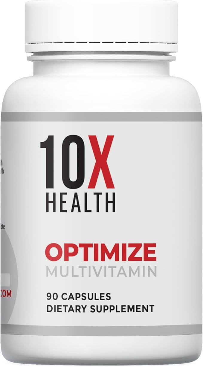 10X Health Optimize Multivitamin for Men - 90 Capsules, Methylated Multivitamin 34 in 1 Formula with 800 mcg of Vitamin B12, 5-MTHF, NAC - Methyl B Complex, MTHFR Supplement