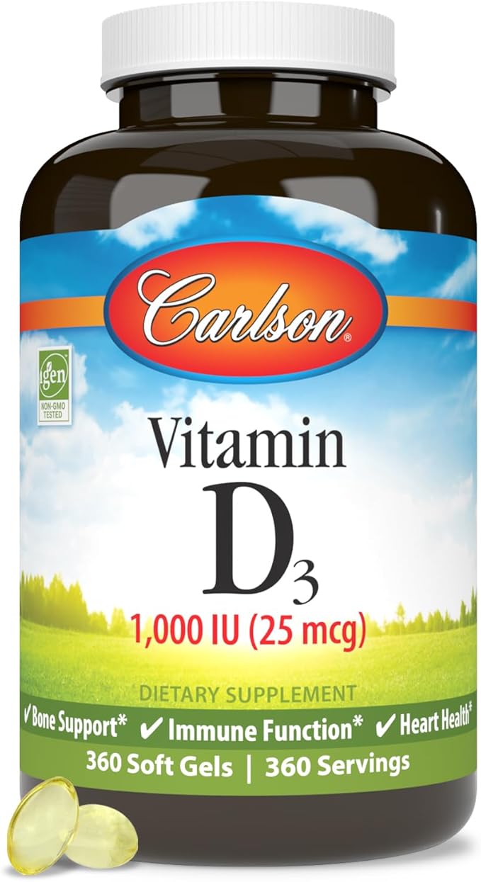 Carlson - Vitamin D3, 1000 IU (25 mcg), Bone Health, Muscle Health, Cholecalciferol, Vitamin D Supplements, Vitamin D3 Soft Gels, 360 Softgels