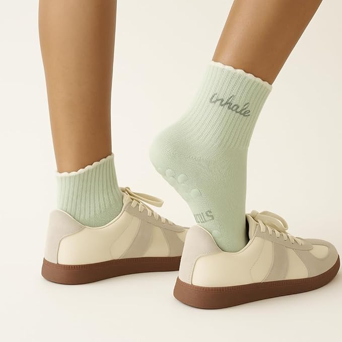 Shapes Studio Crew Half Calf Grip Socks, Cutest Fruits Pilates Socks, Ruffle socks, Non-Slip, Barre Yoga Fitness