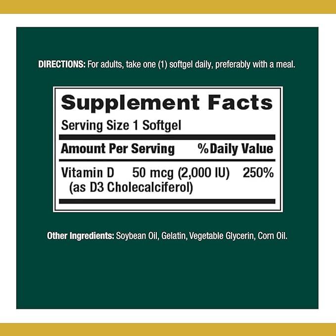 Nature's Bounty Vitamin D3, Supports Immune System and Bone Health, 50mcg, 150 Softgels (Pack of 2)