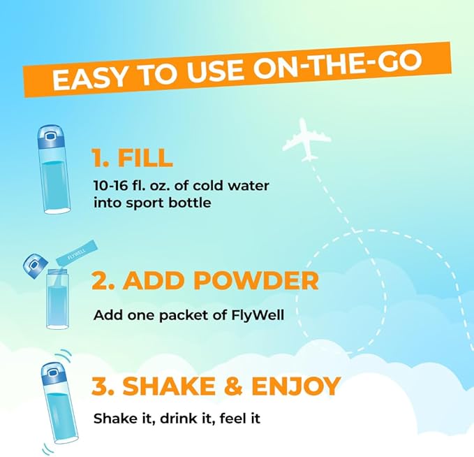 Travel Vitamin Tonic for Flight, Jet Lag, Hydration, Circulation, Digestion & Immune Support, Promotes Calmness, Electrolyte Powder, Travel Essentials, Passion Fruit Tangerine, 15 Sticks