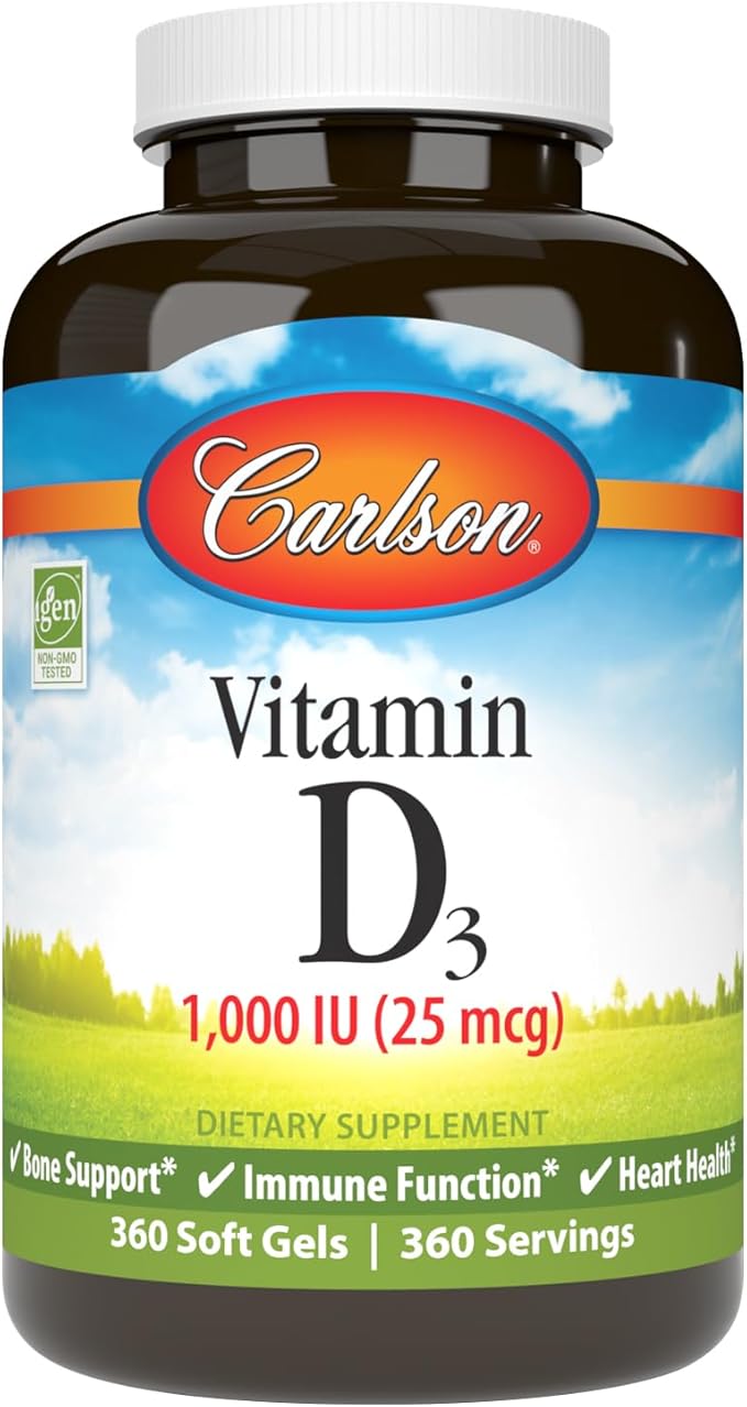 Carlson - Vitamin D3, 1000 IU (25 mcg), Bone Health, Muscle Health, Cholecalciferol, Vitamin D Supplements, Vitamin D3 Soft Gels, 360 Softgels