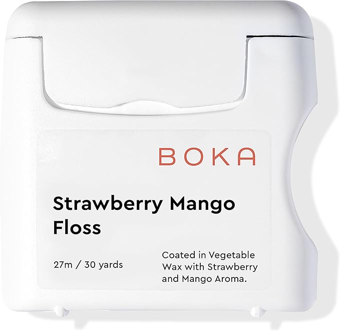 Boka Strawberry Mango Woven Dental Floss, Made from Natural Vegetable Wax, Teflon-Free, 30 Yards of Waxed Floss (Pack of 1)