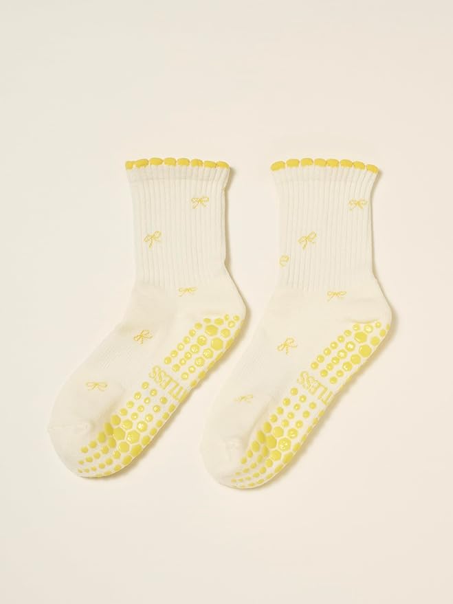 Shapes Studio Crew Half Calf Grip Socks, Cutest Fruits Pilates Socks, Ruffle socks, Non-Slip, Barre Yoga Fitness