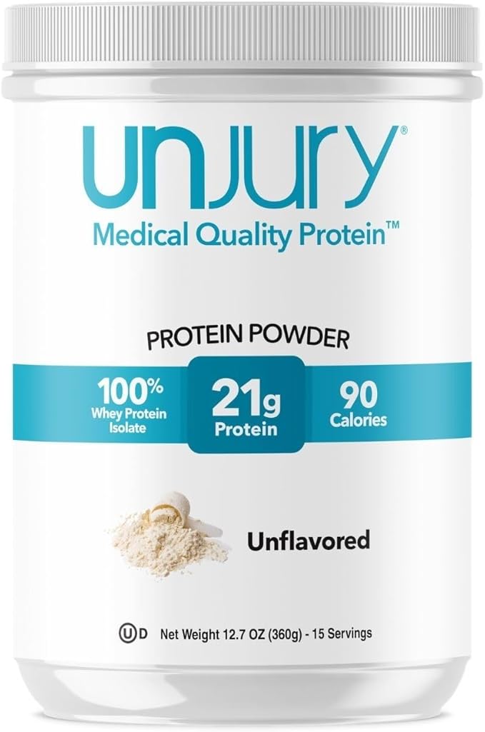 Unjury Unflavored Protein Powder | 21g 100% Whey Isolate Protein Powder | Unflavored Whey Protein Powder | Low Carb and Sugar Free Whey Protein Isolate | Gluten Free | Certified Kosher | 15 Servings