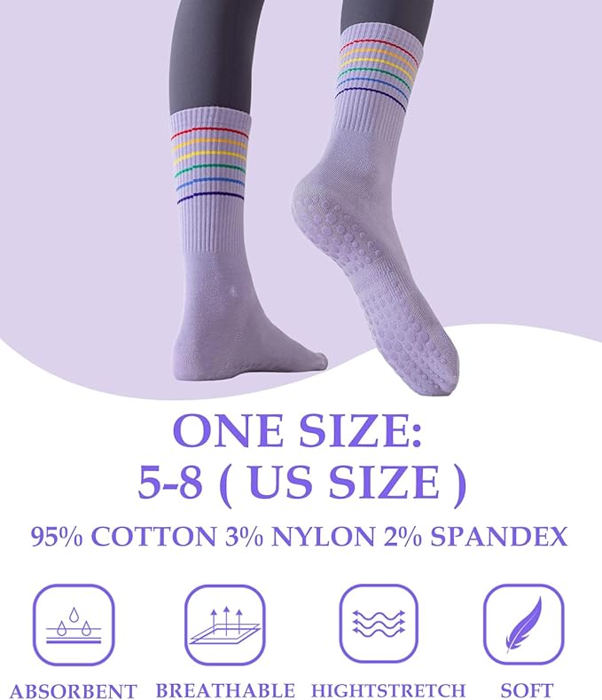 Women Pilates and Yoga Socks with Cotton, Breathable,Absorbent, Non-slip Footbed 3 Pairs