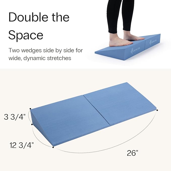 StrongTek XL Foam Yoga Wedge Blocks, Set of 2, 16.5° Incline Slant Boards for Single or Dual Use, Stretching, Squats, Physical Therapy, Calf & Achilles Support, Balance & Rehab, 13" × 12.75" × 3.75"