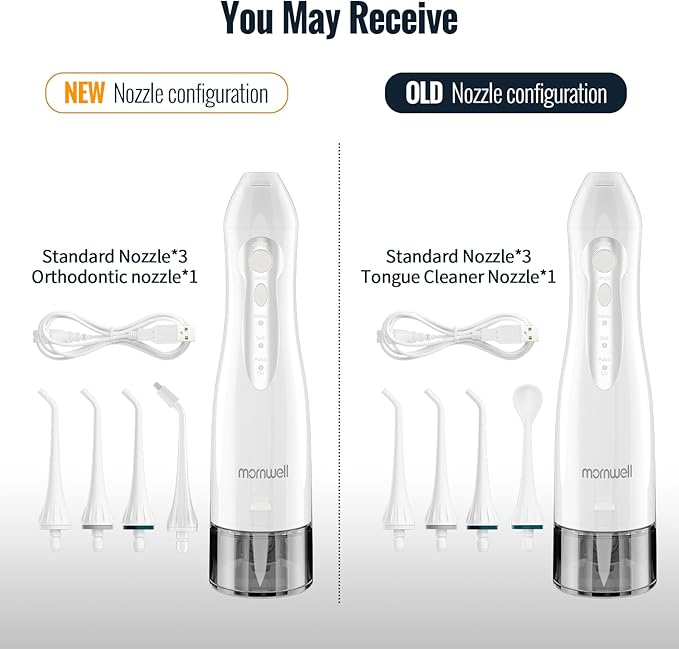 Water Flosser Cordless, Mornwell Water Flossers for Teeth - 300ML Tank and 4 Jet Tips, 3 Modes Portable Dental Oral Irrigator, Braces Care, Rechargeable Waterproof Portable Water Flosser, White