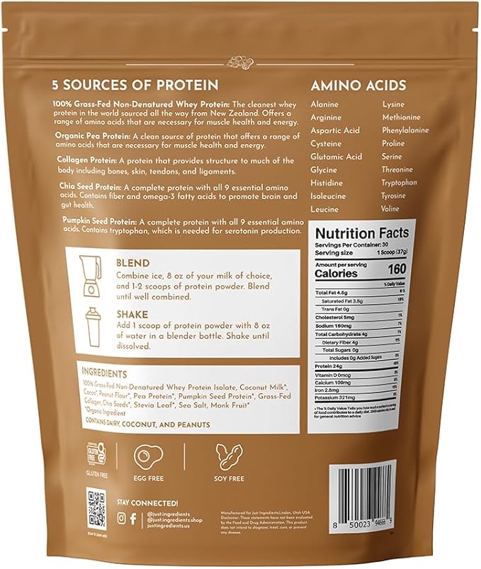 Roasted Peanut Butter Chocolate Protein Powder – 30-Serving Blend with 100% Grass-Fed Whey & Organic Plant Proteins – Rich Cocoa & Roasted Peanut Flavor – Supports Muscle Recovery & Energy*