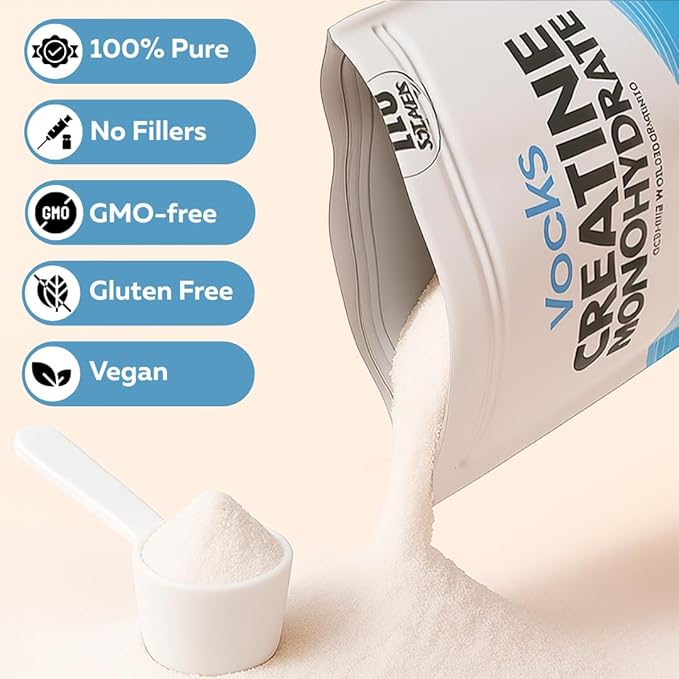 Vocks Creatine Monohydrate Powder - Creatine Supplement, Micronized Creatine, Creatine Powder - Unflavored & Gluten Free, 5g per Servings, 500g (1.1 lbs)