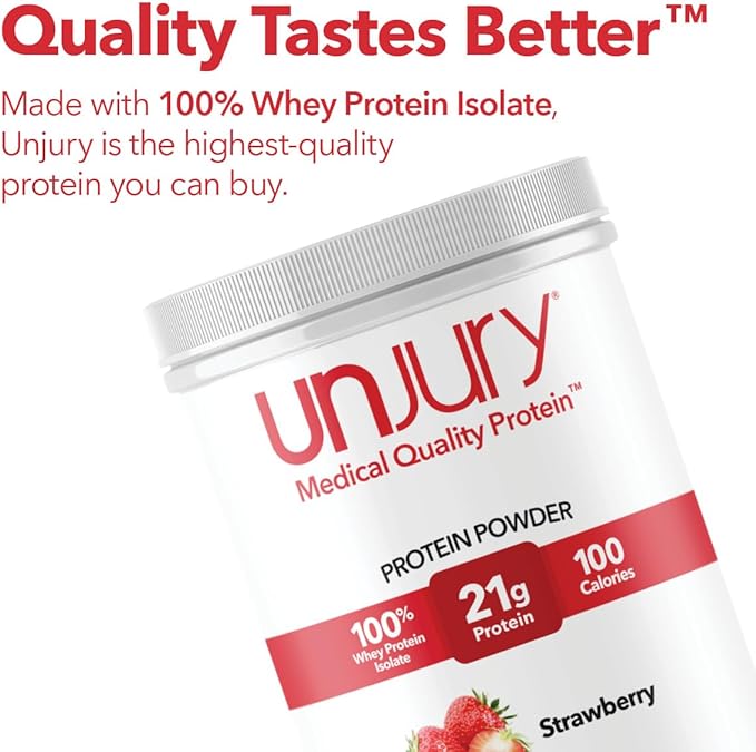 Unjury Whey Protein Powder | Strawberry | 21g 100% Whey Isolate Protein Powder | Low Carb and Lactose Free | Gluten Free | Certified Kosher | 15 Servings