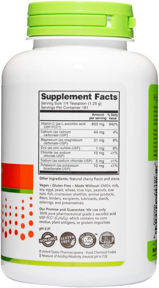 NutriBiotic - Cherry Electro-C Vitamin C & Electrolyte Powder, 8 Oz | 850 Mg Vitamin C Per Serving | Effervescent Electrolyte Recharge | Buffered & Highly Soluble | Non-GMO & Gluten Free