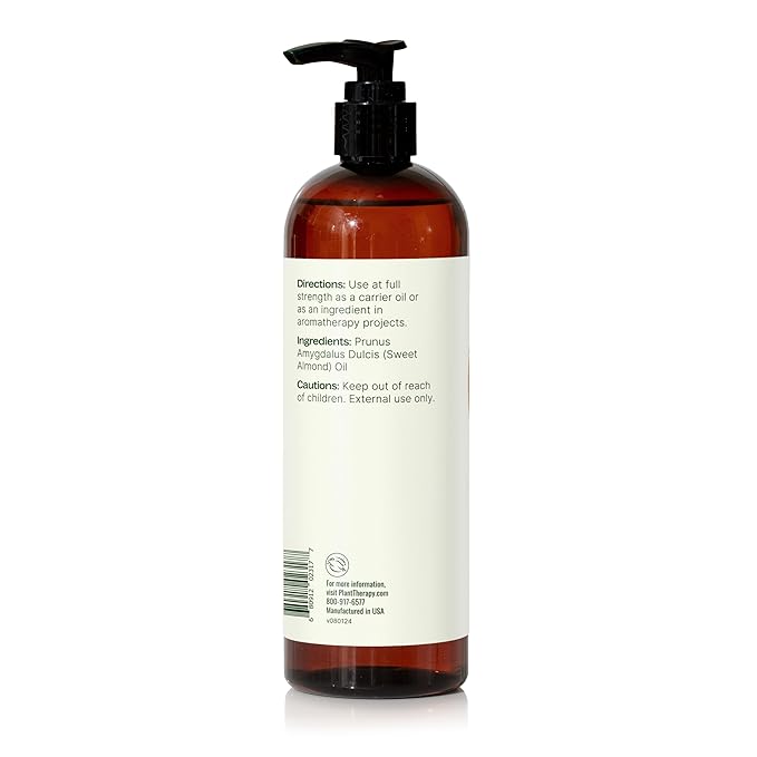 Plant Therapy Sweet Almond Oil - for Skin, Hair, Body, Face & Baby - Natural Moisturizer, Massage & Aromatherapy Carrier Oil 100% Pure, Cold Pressed California Almonds, Made in USA, 16 oz