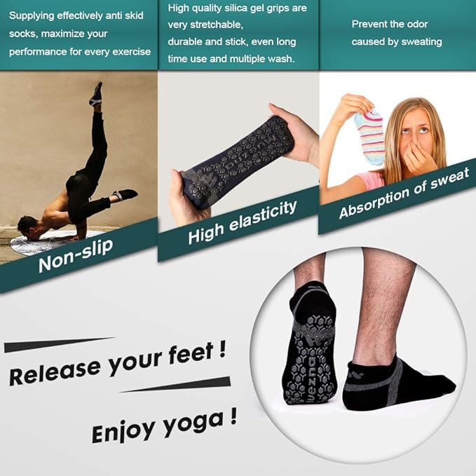 Muezna Men's Non-Slip Yoga Socks, Anti-Skid Pilates, Barre, Bikram Fitness Hospital Slipper Socks with Grips