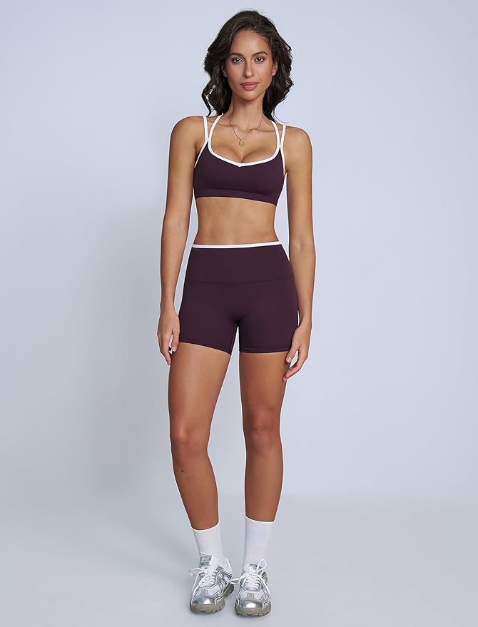 Workout Sets for Women 2 Piece Contrast Panel Sports Bra Tummy Control Butt lifting Shorts Jogger Outfits 