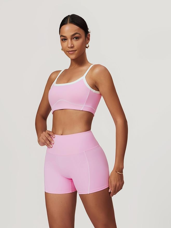 Workout Sets for Women 2 Piece Contrast Panel Sports Bra Tummy Control Butt lifting Shorts Jogger Outfits 