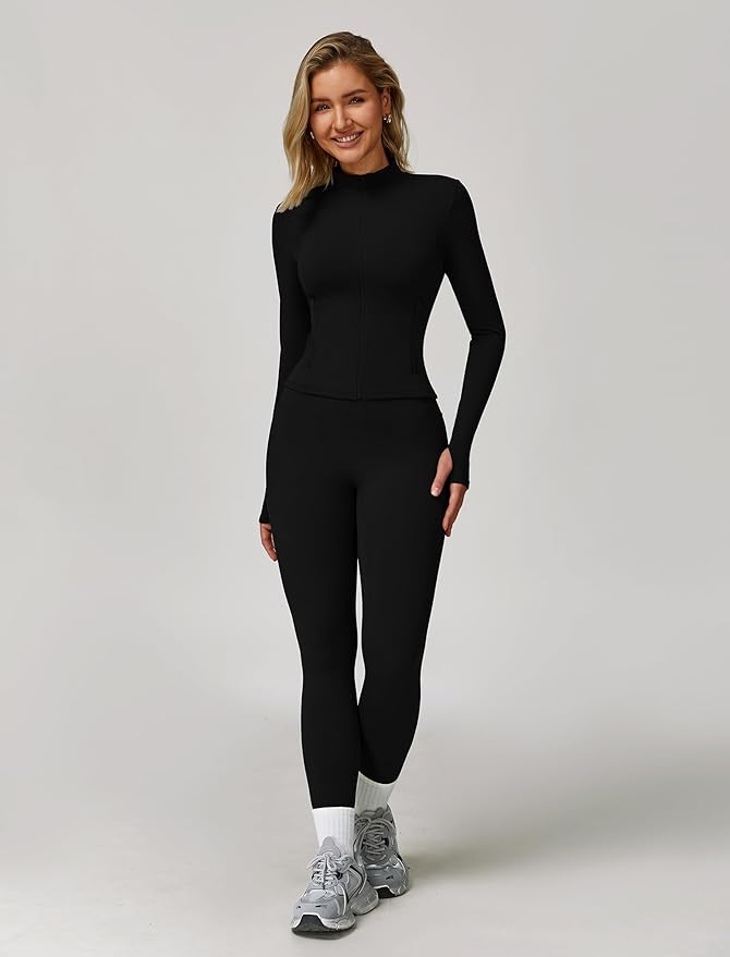 Workout Sets for Women 3 Piece High Waisted Seamless Leggings Crop Top Jacket Gym Yoga Outfit Stretchy Sports Bra Sets
