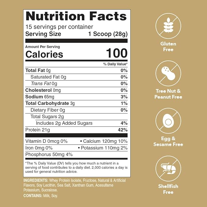 Unjury Whey Protein Powder | Vanilla | 21g 100% Whey Isolate Protein Powder | Low Carb and Lactose Free | Gluten Free | Certified Kosher | 15 Servings