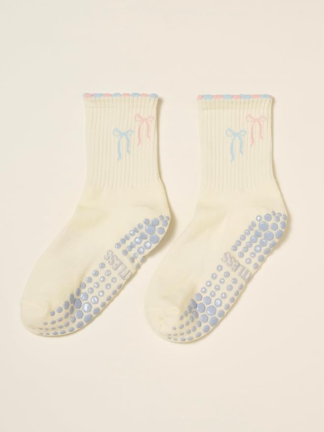 Shapes Studio Crew Half Calf Grip Socks, Cutest Fruits Pilates Socks, Ruffle socks, Non-Slip, Barre Yoga Fitness